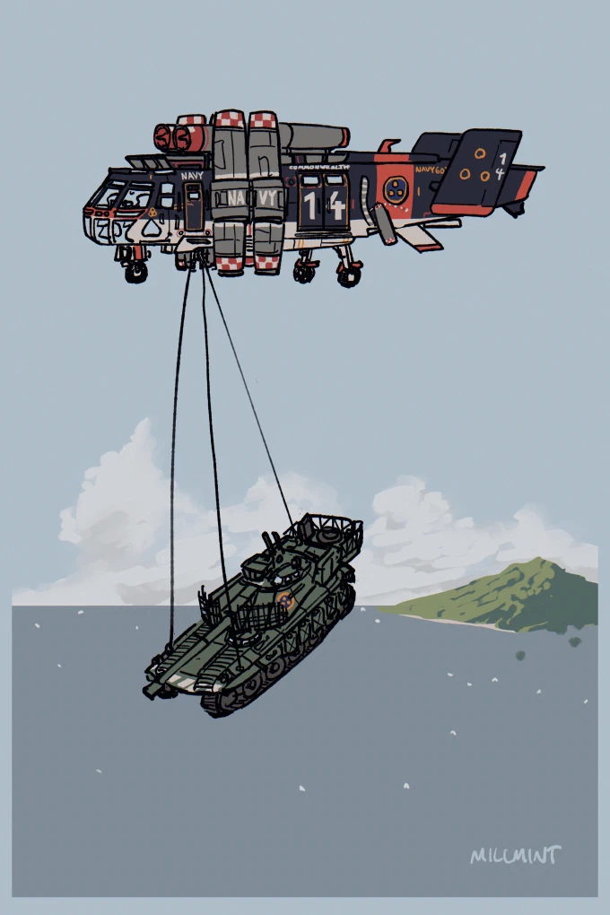 menhit tank being airlifted