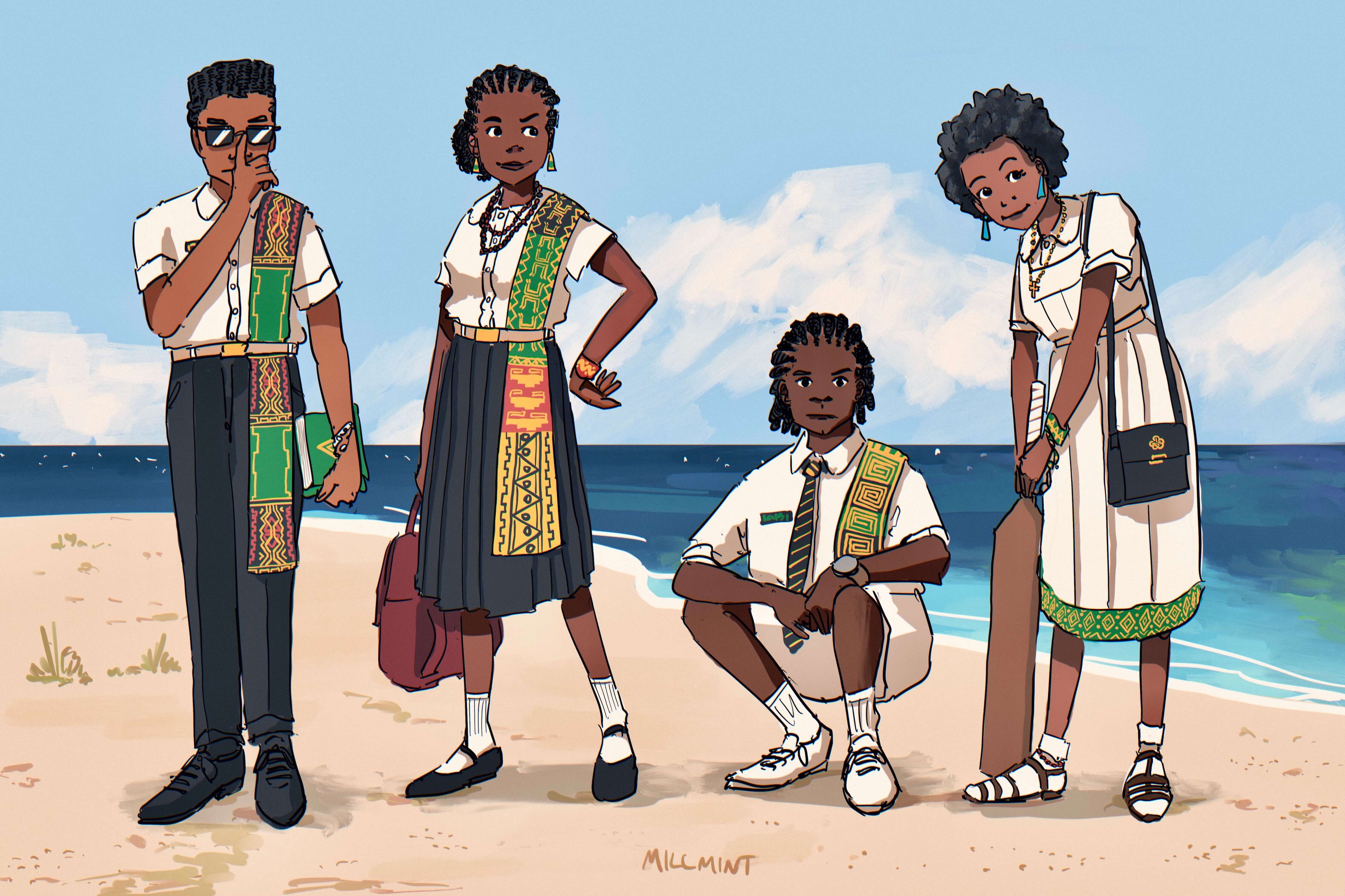 Illustration Caribbean youths wearing school uniform